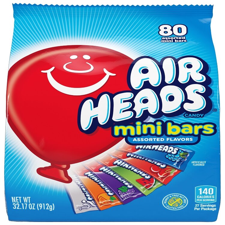 Airheads Assorted Mini Taffy Bars 80 Count Bag Taffy Candy